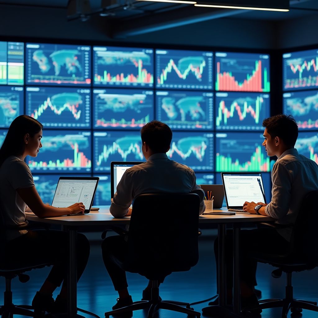 Estudiantes internacionales en sesión práctica de trading